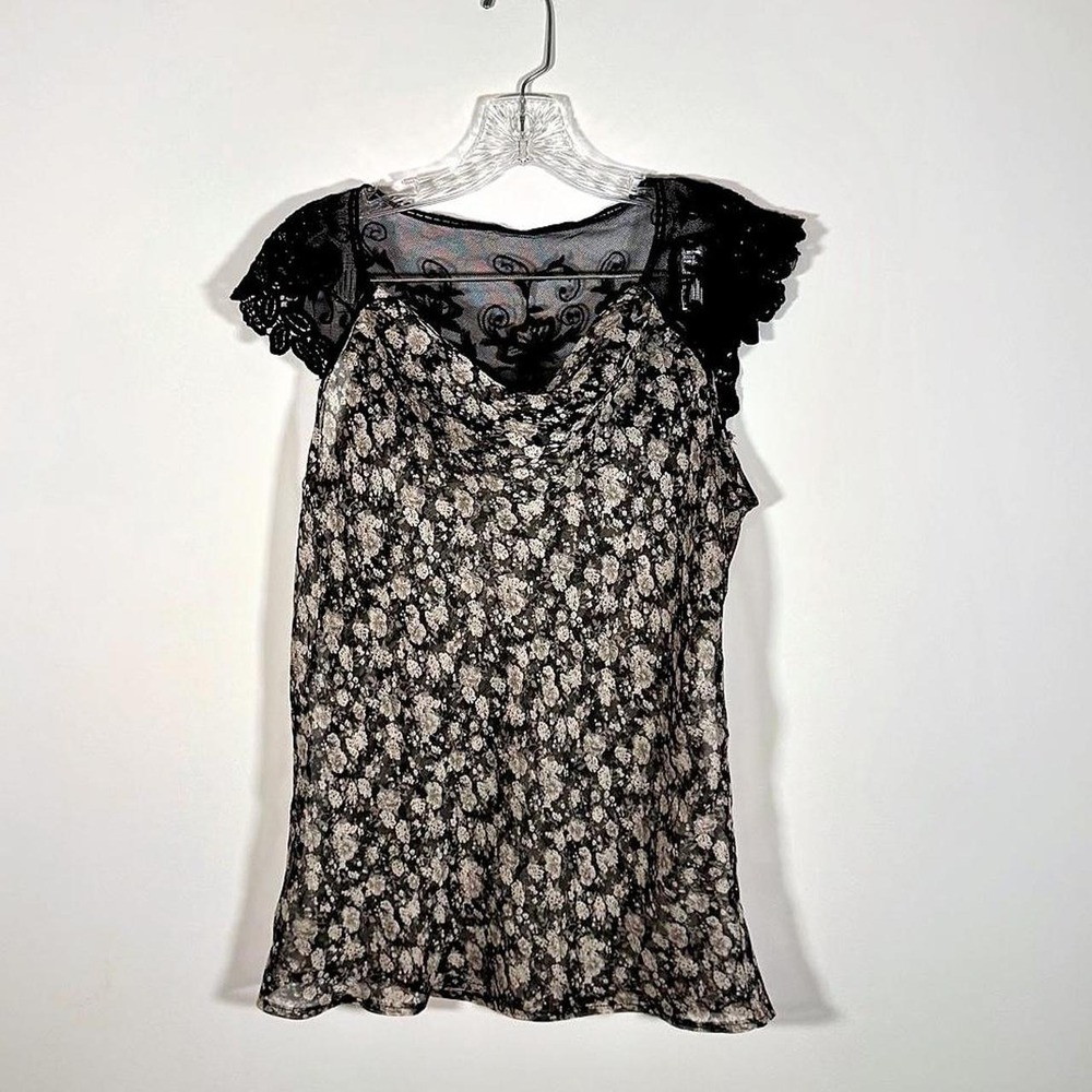 Y2K sheer top with embroidered shoulders